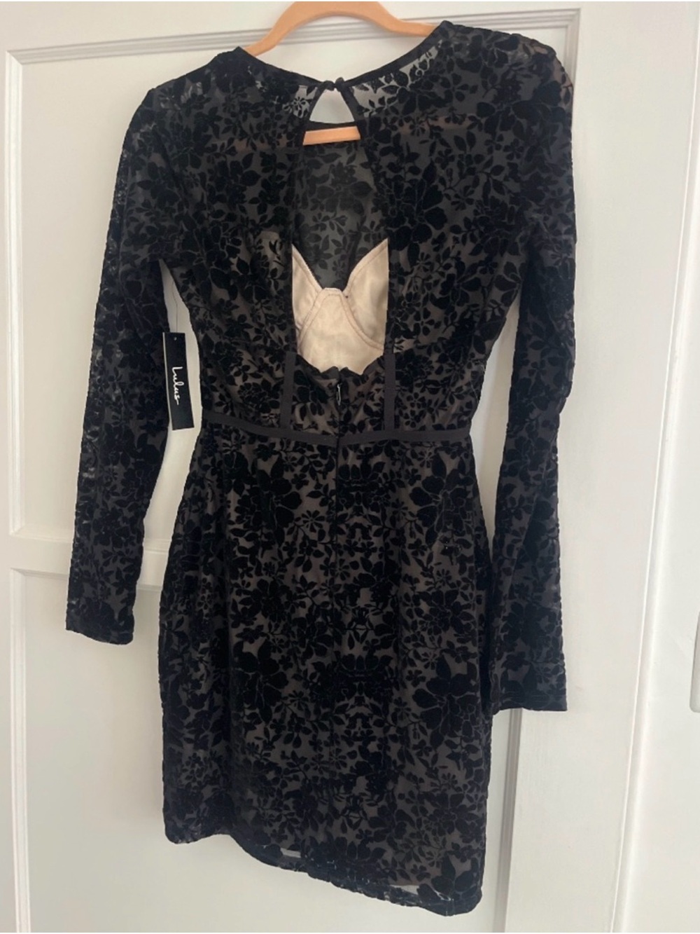 Lulu's Black Floral Sheer Long Sleeve Bodycon Dress - Picture 5 of 5